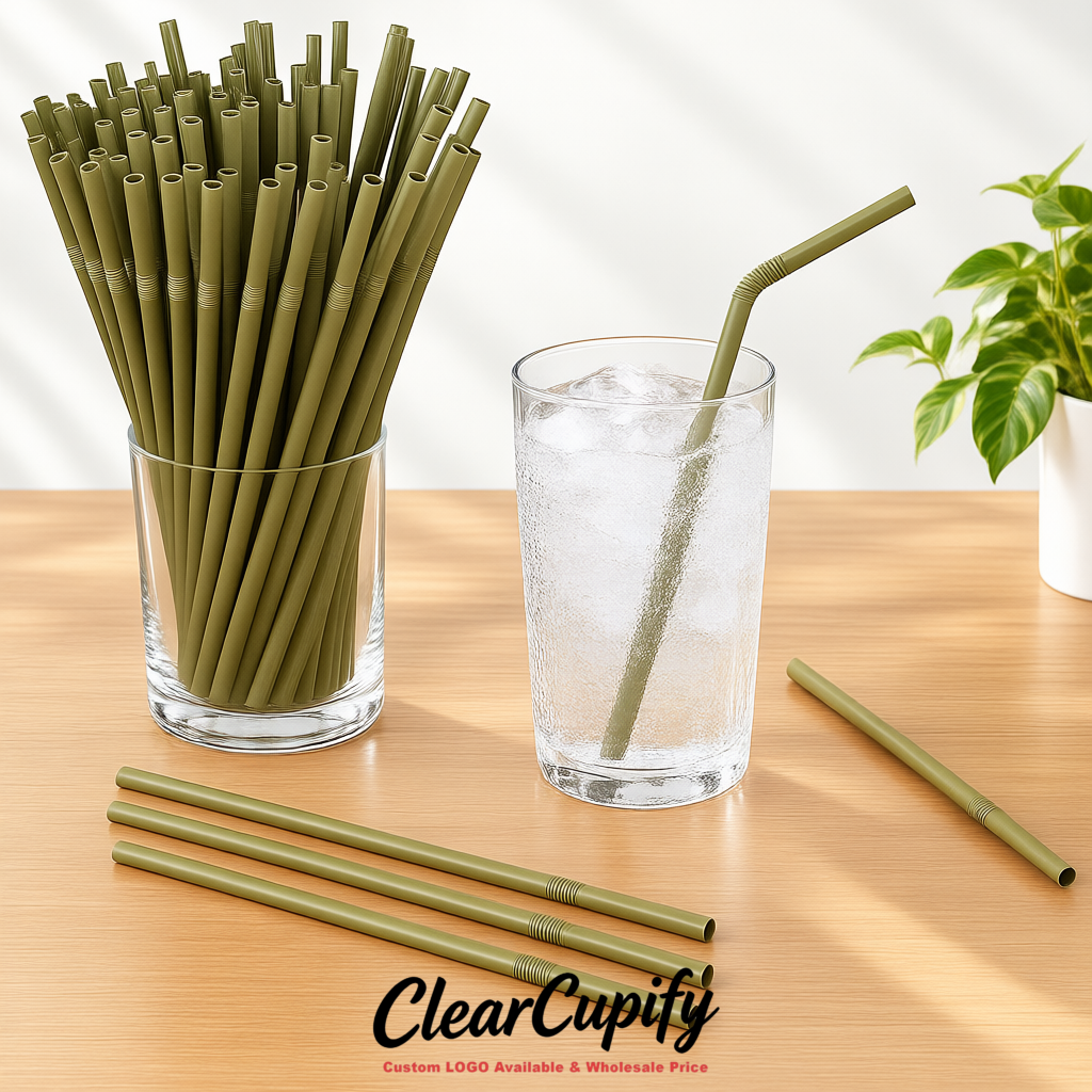 Khaki Plastic Straws 8.26 x 0.2 inch Flexible Bendy Disposable Drinking Straws Supplier