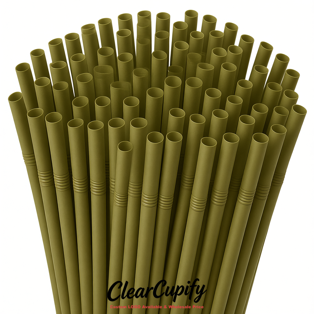 Khaki Plastic Straws 8.26 x 0.2 inch Flexible Bendy Disposable Drinking Straws Supplier