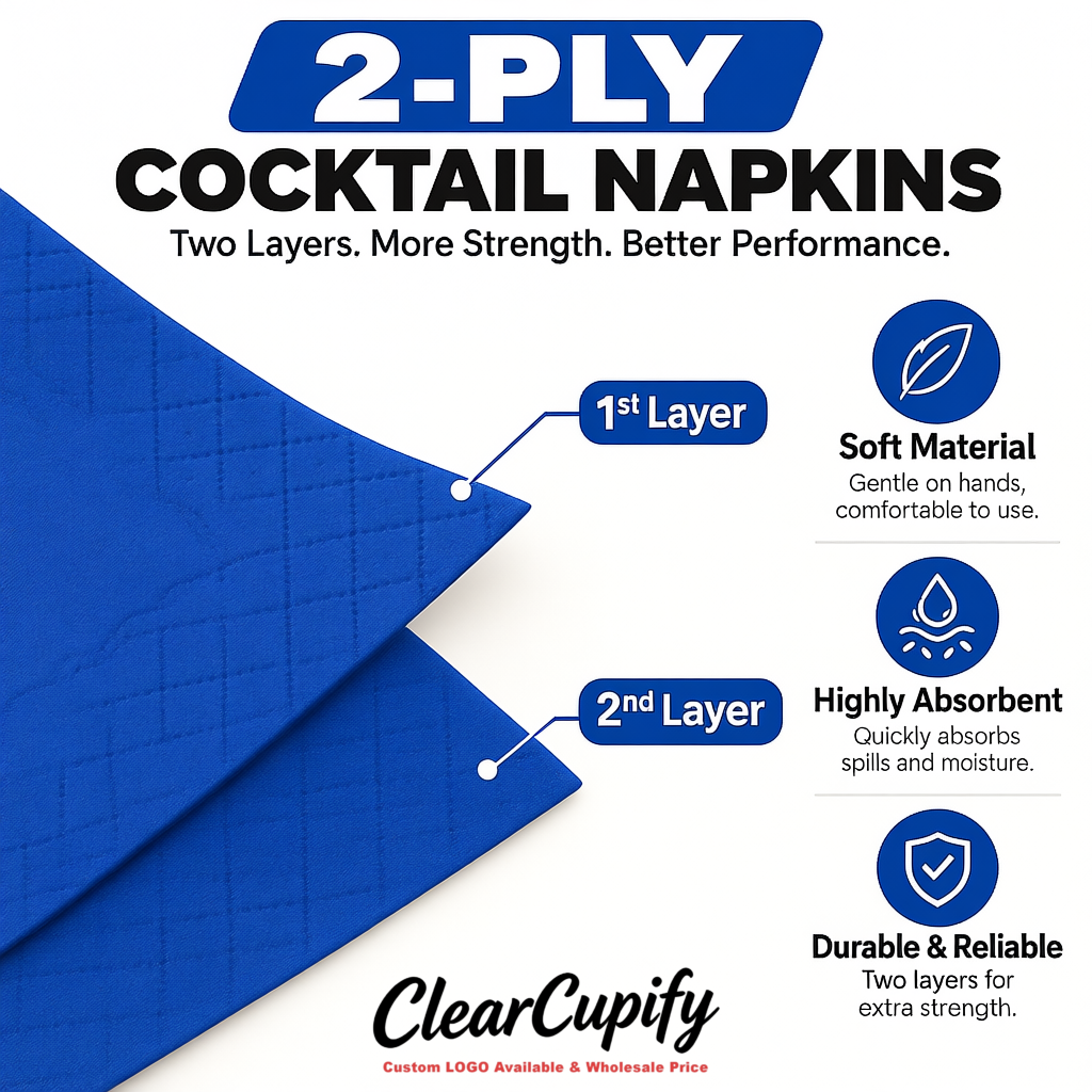 Klein Blue Napkins Paper 4.5x4.5 Inch Disposable 2-Ply Cocktail Napkins Factory
