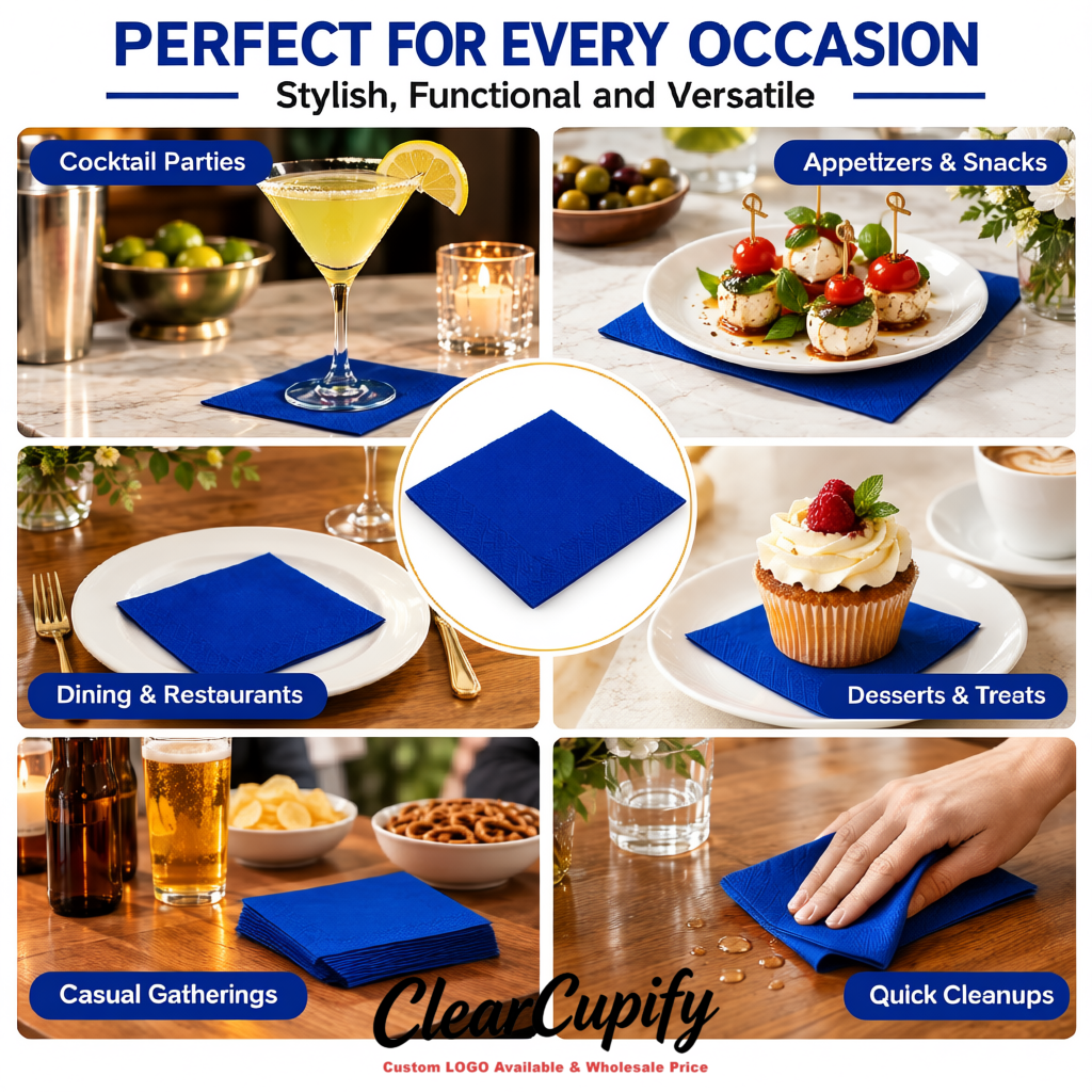 Klein Blue Napkins Paper 4.5x4.5 Inch Disposable 2-Ply Cocktail Napkins Factory