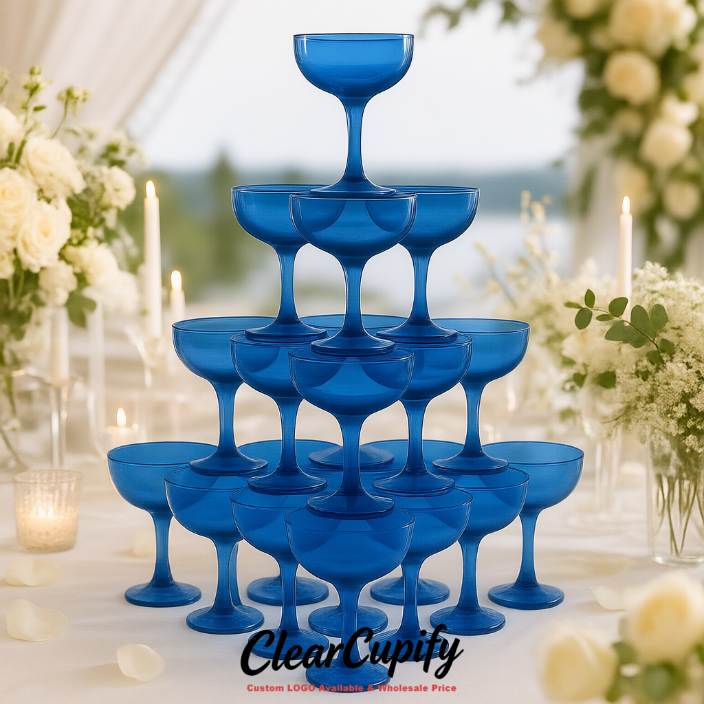 Klein Blue 5oz Stackable Plastic Martini Glasses 4.13x3.14 inches/10.5x8 cm For Champagne Tower