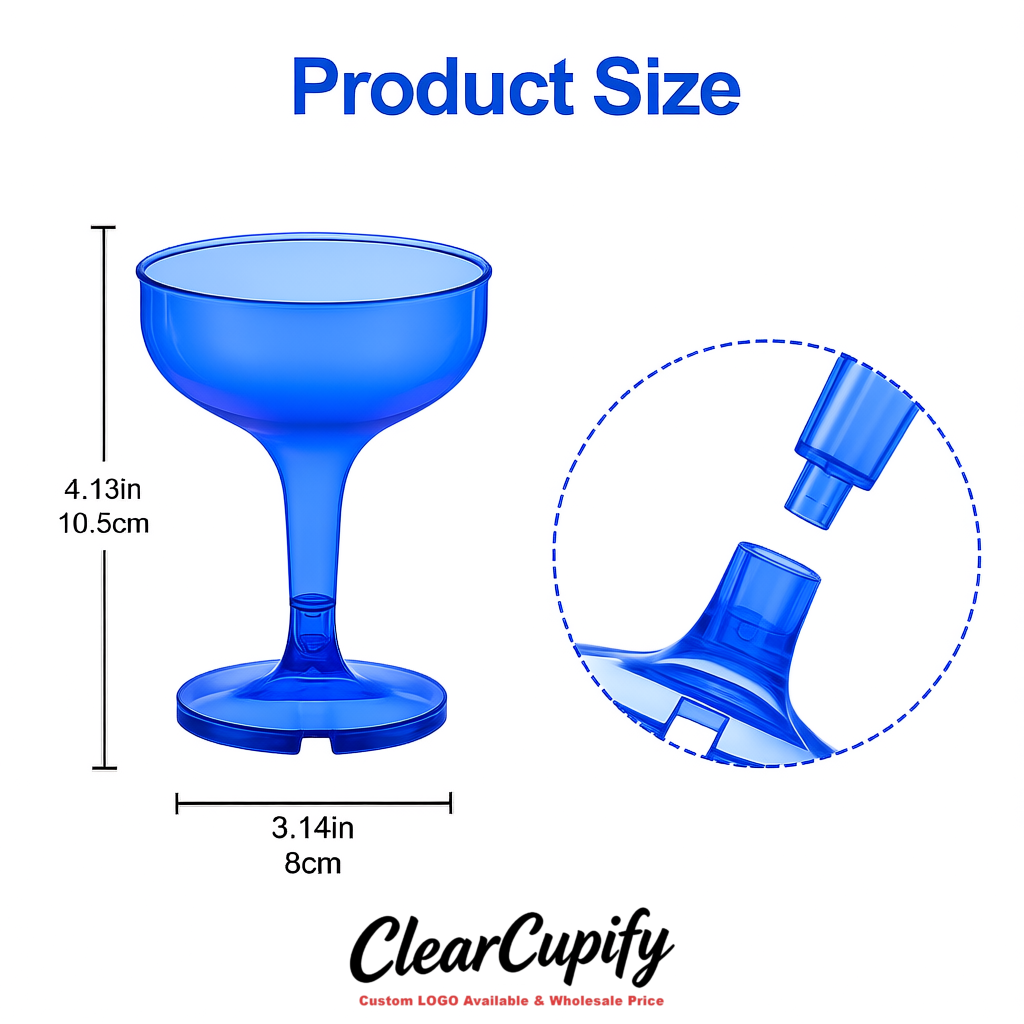Klein Blue 5oz Stackable Plastic Martini Glasses 4.13x3.14 inches/10.5x8 cm For Champagne Tower