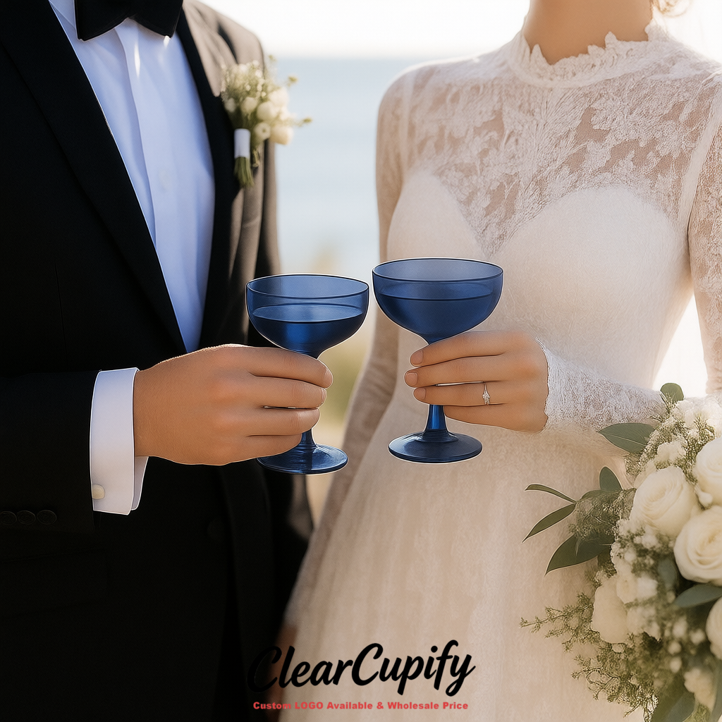 Klein Blue 5oz Stackable Plastic Martini Glasses 4.13x3.14 inches/10.5x8 cm For Champagne Tower
