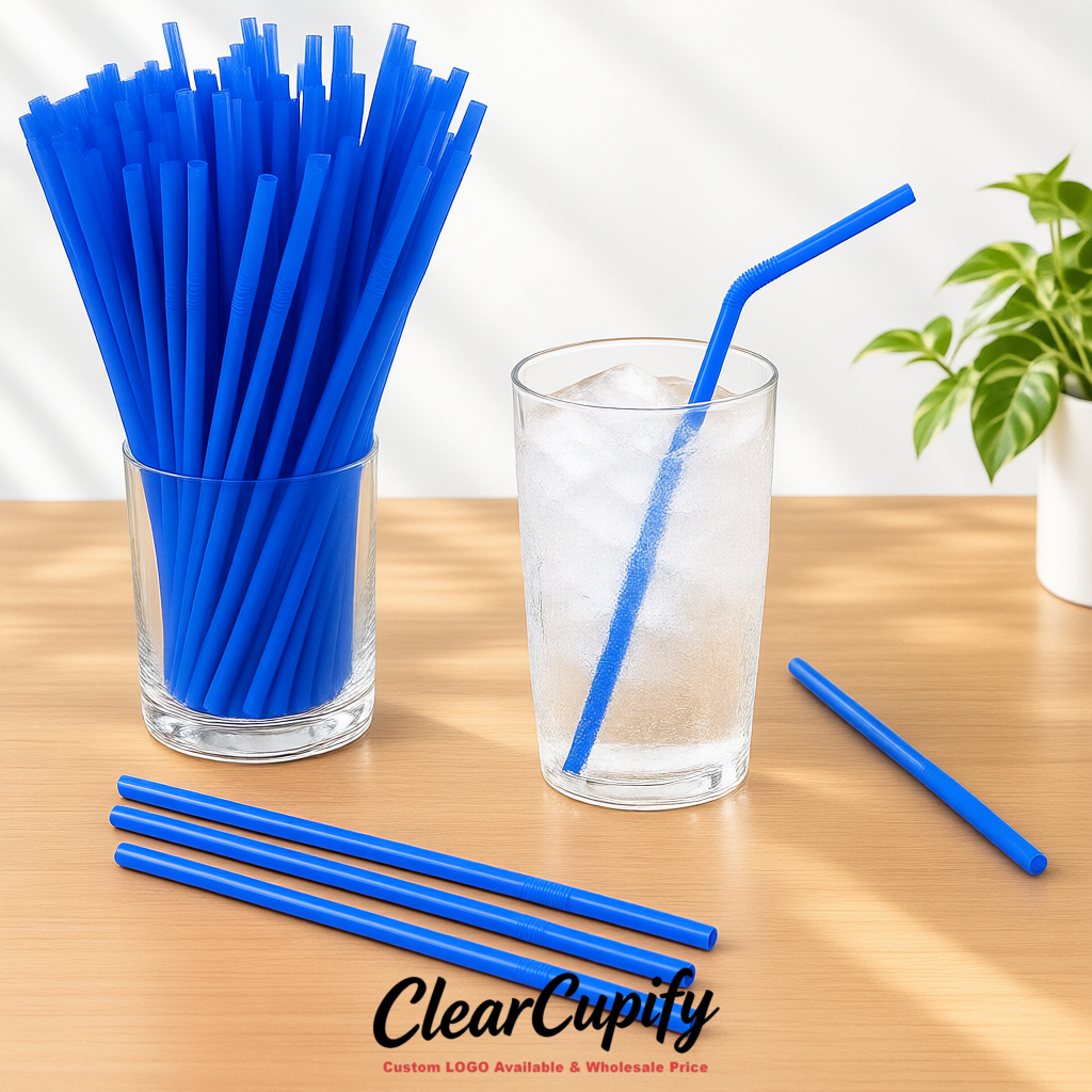 Klein Blue Plastic Straws 8.26 x 0.2 inch Flexible Bendy Disposable Drinking Straws Supplier