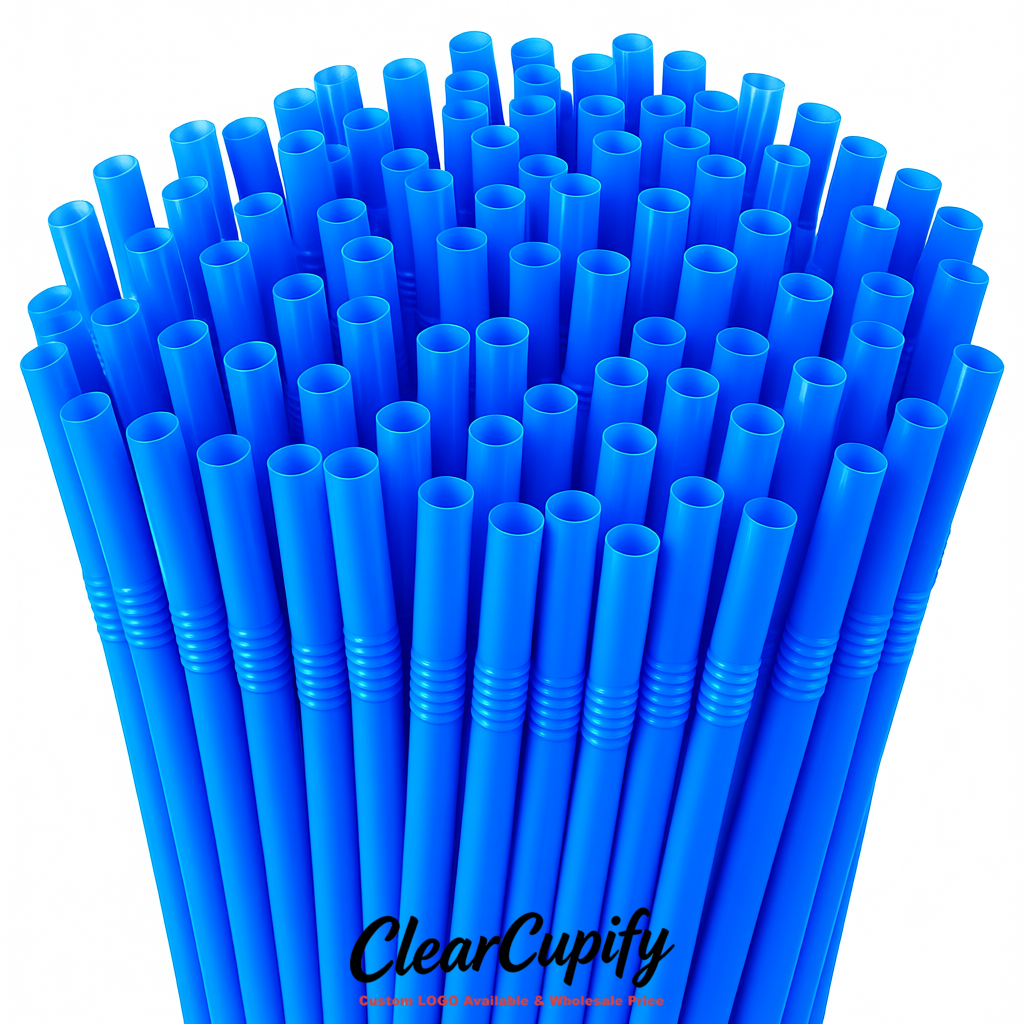 Klein Blue Plastic Straws 8.26 x 0.2 inch Flexible Bendy Disposable Drinking Straws Supplier