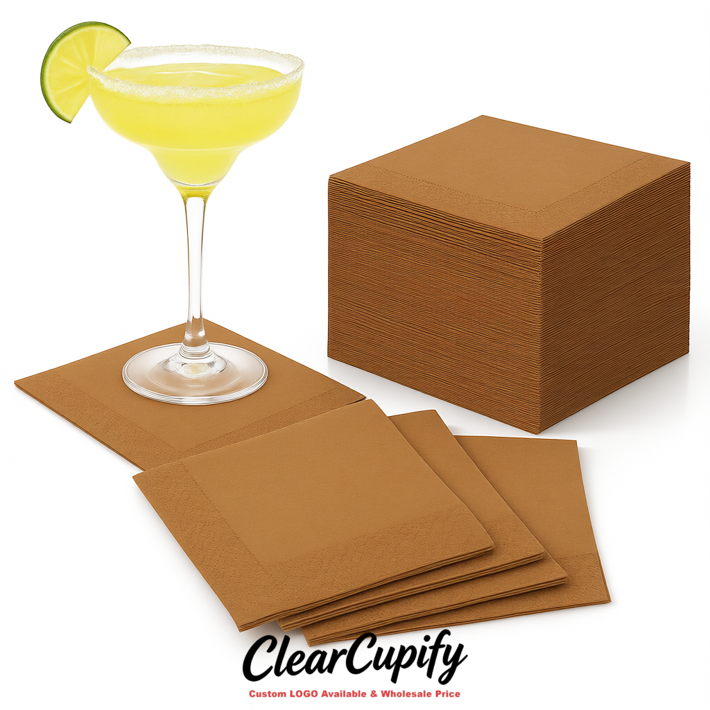 Kraft Brown Napkins Paper 4.5x4.5 Inch Disposable 2-Ply Cocktail Napkins Factory