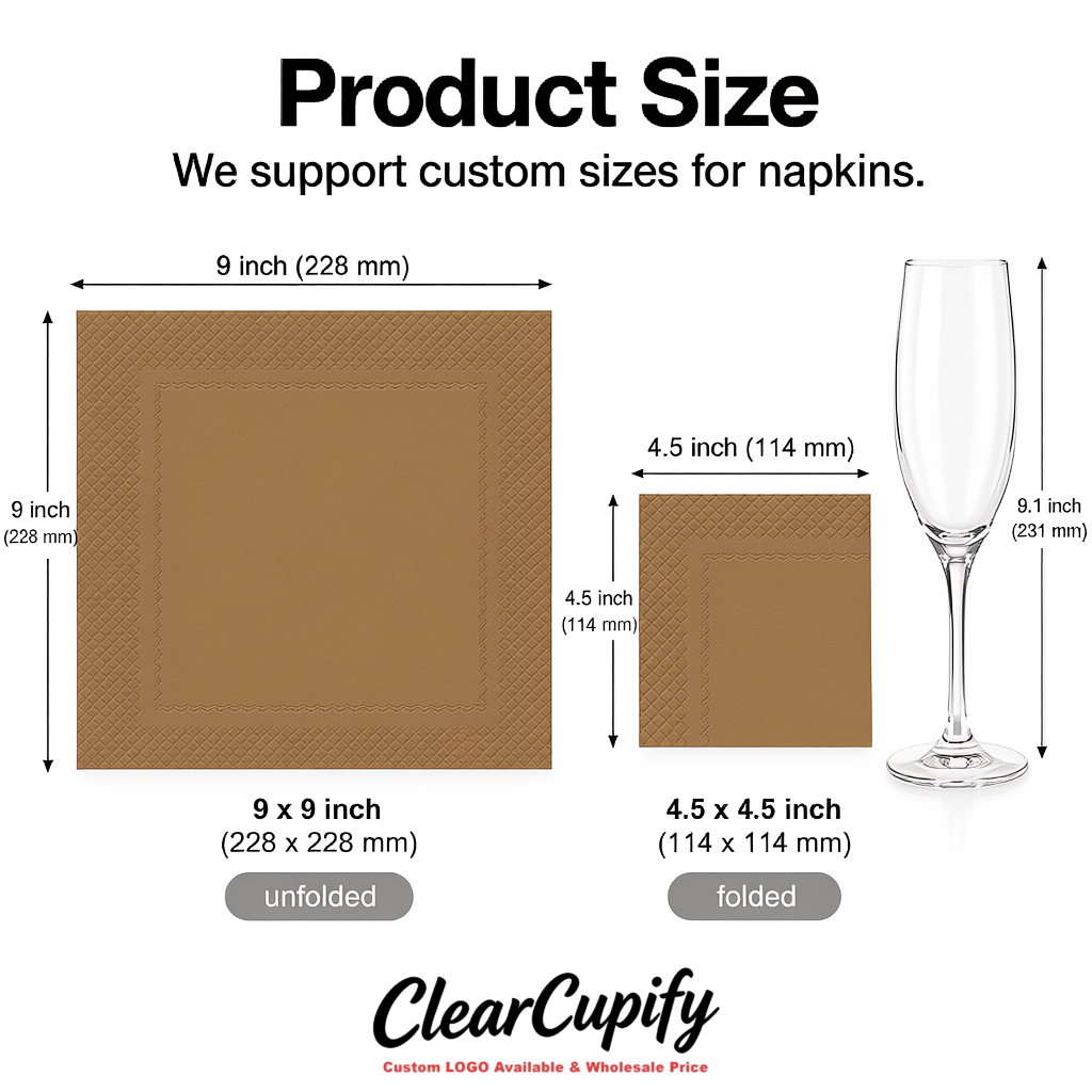 Kraft Brown Napkins Paper 4.5x4.5 Inch Disposable 2-Ply Cocktail Napkins Factory