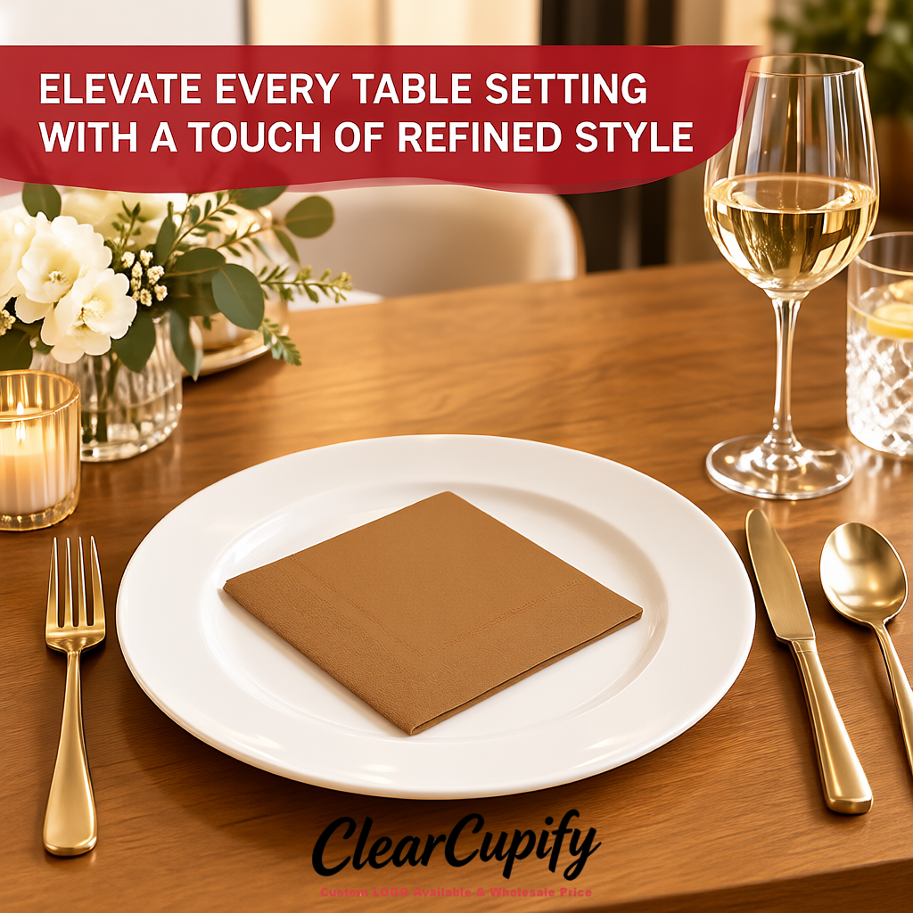 Kraft Brown Napkins Paper 4.5x4.5 Inch Disposable 2-Ply Cocktail Napkins Factory