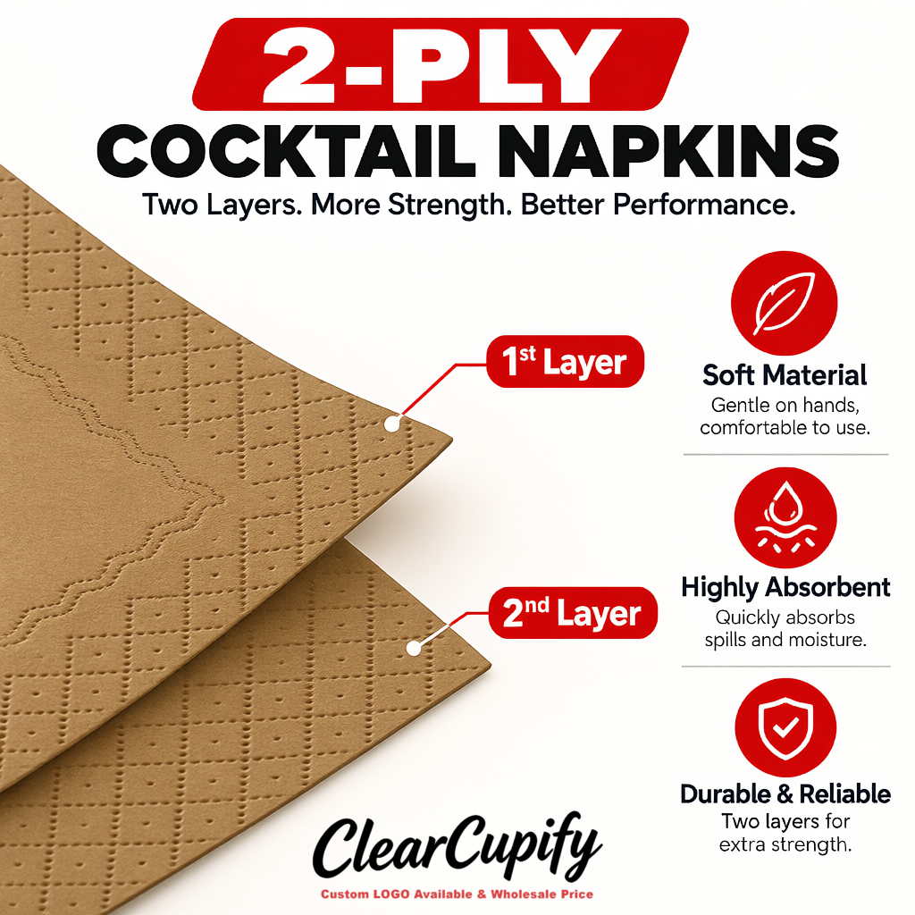 Kraft Brown Napkins Paper 4.5x4.5 Inch Disposable 2-Ply Cocktail Napkins Factory