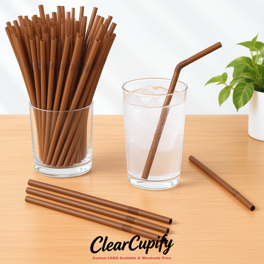 Kraft Brown Plastic Straws 8.26 x 0.2 inch Flexible Bendy Disposable Drinking Straws Supplier