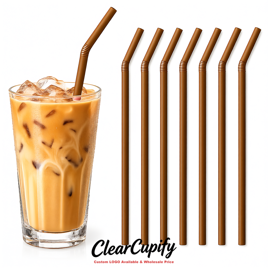 Kraft Brown Plastic Straws 8.26 x 0.2 inch Flexible Bendy Disposable Drinking Straws Supplier
