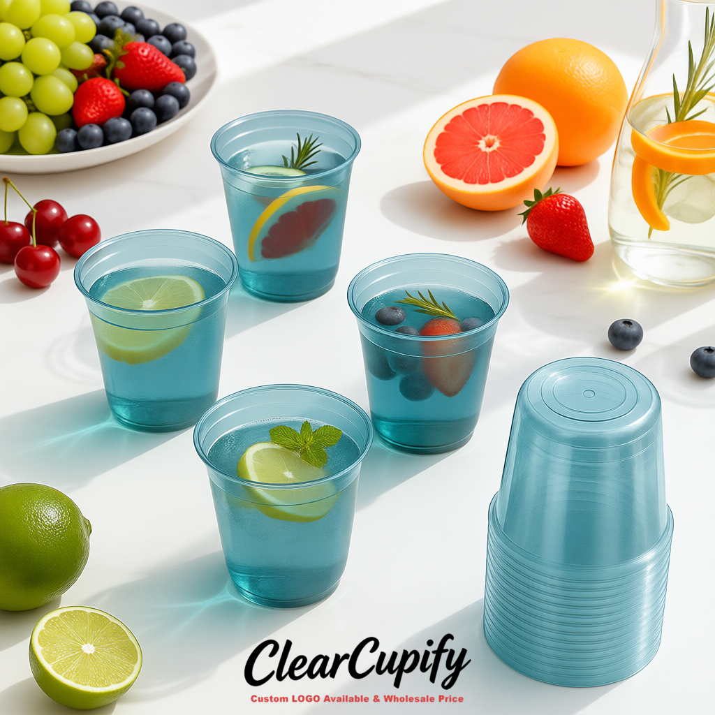 Lake Blue U-shaped Cup with Round Bottom: Stackable & Disposable Plastic Cup