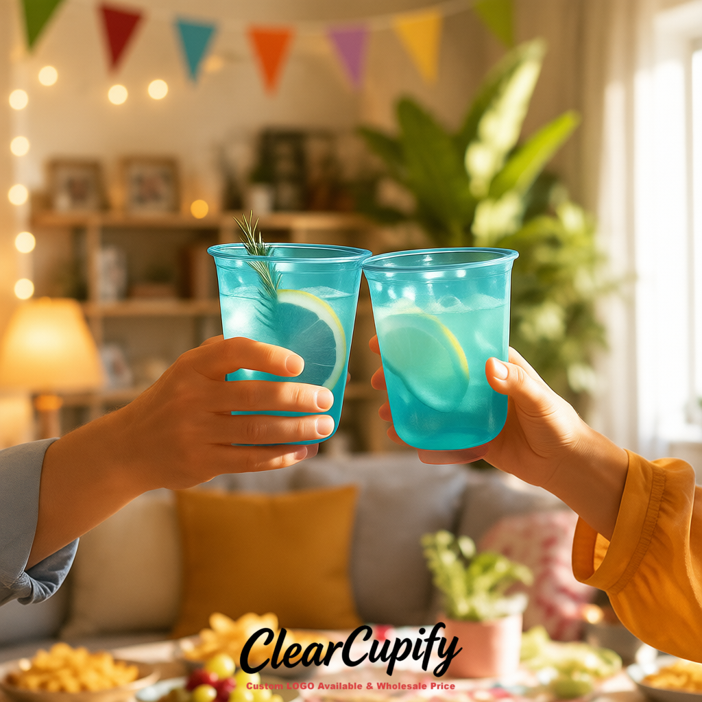 Lake Blue U-shaped Cup with Round Bottom: Stackable & Disposable Plastic Cup