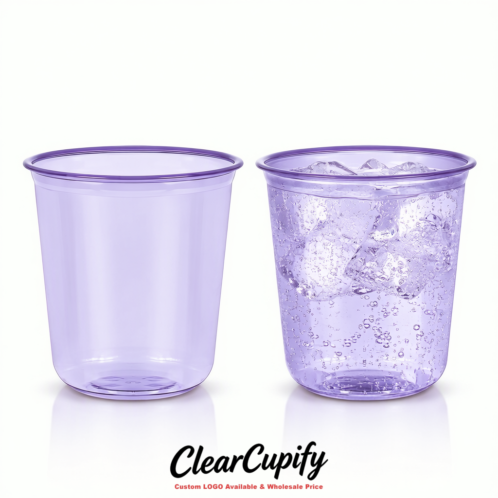 Lavender U-shaped Cup with Round Bottom: Stackable & Disposable Plastic Cup