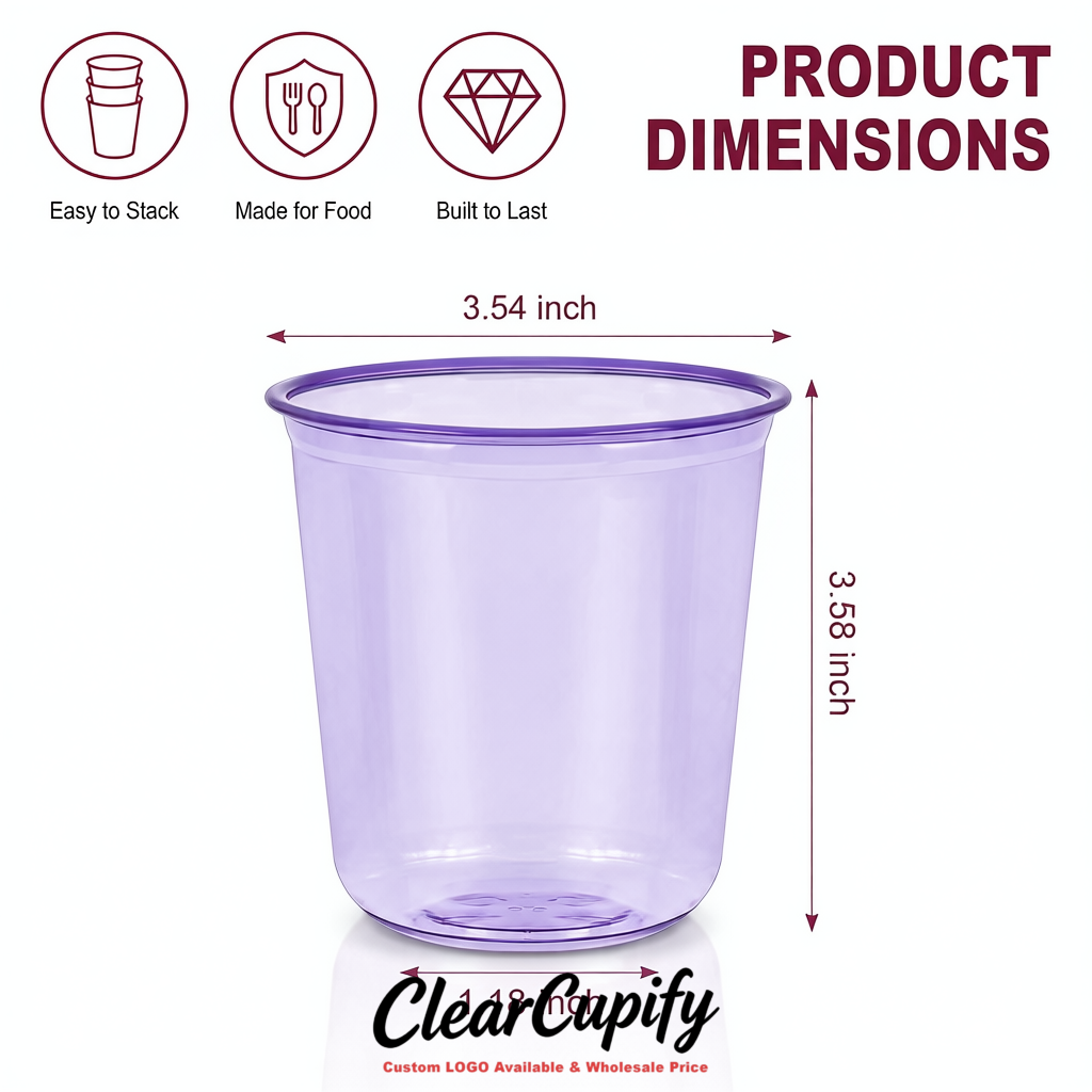 Lavender U-shaped Cup with Round Bottom: Stackable & Disposable Plastic Cup