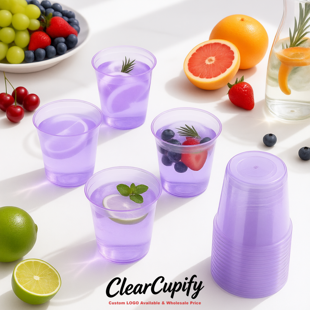 Lavender U-shaped Cup with Round Bottom: Stackable & Disposable Plastic Cup