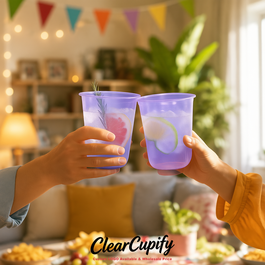 Lavender U-shaped Cup with Round Bottom: Stackable & Disposable Plastic Cup