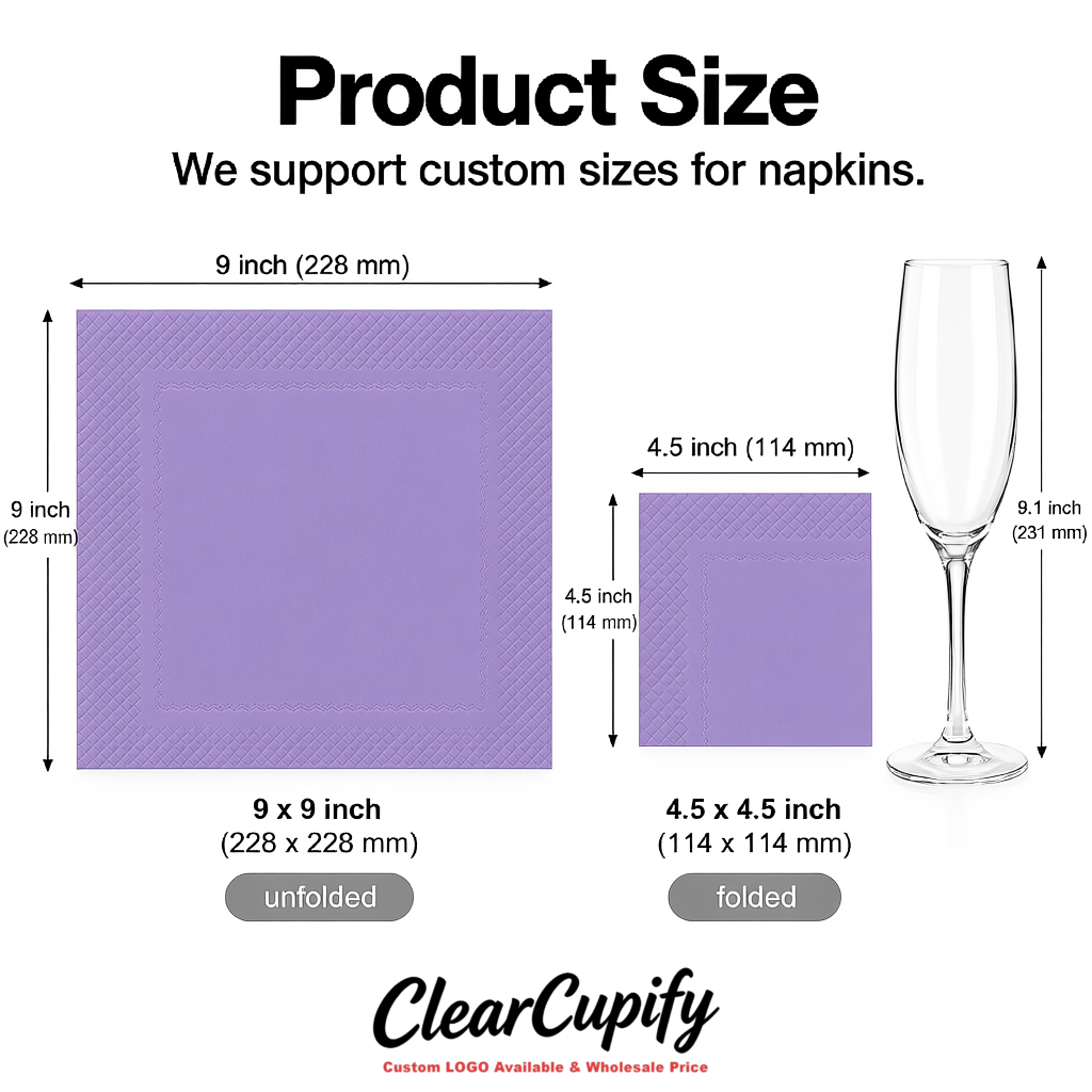 Lavender Napkins Paper 4.5x4.5 Inch Disposable 2-Ply Cocktail Napkins Factory