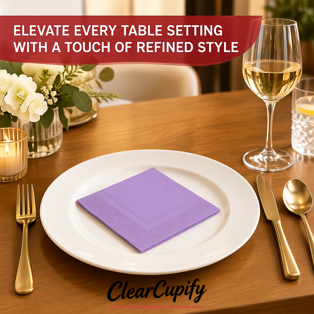 Lavender Napkins Paper 4.5x4.5 Inch Disposable 2-Ply Cocktail Napkins Factory