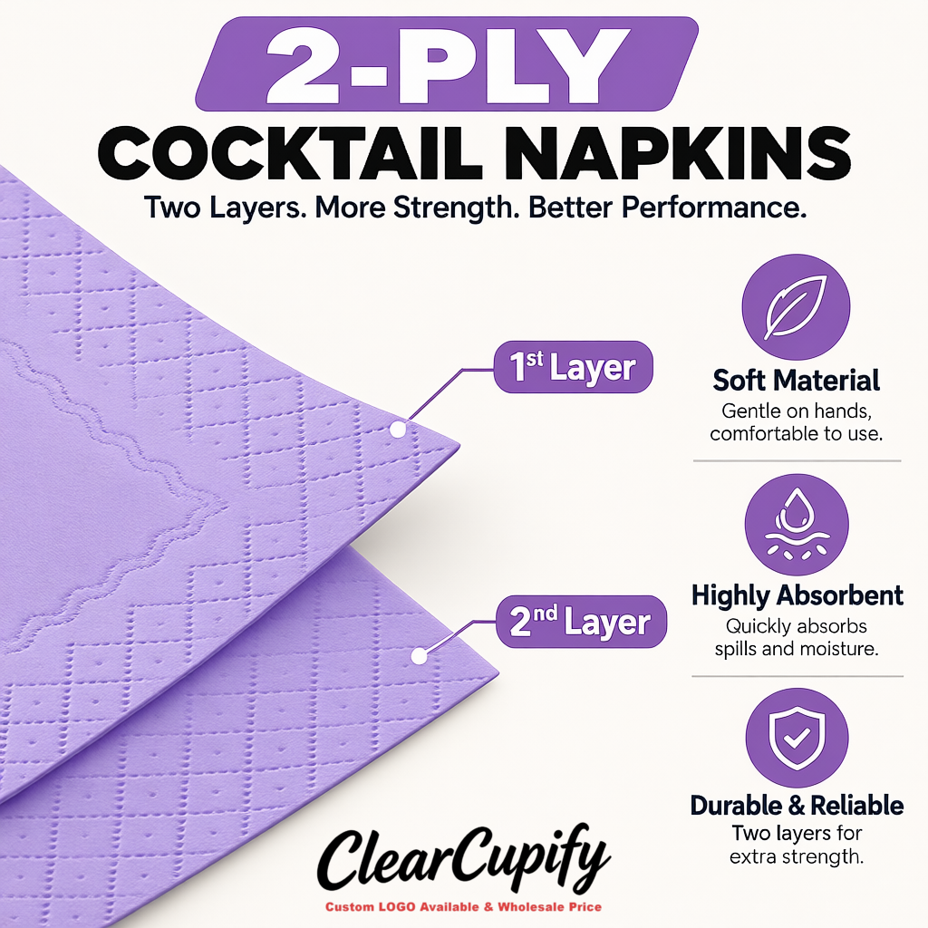 Lavender Napkins Paper 4.5x4.5 Inch Disposable 2-Ply Cocktail Napkins Factory