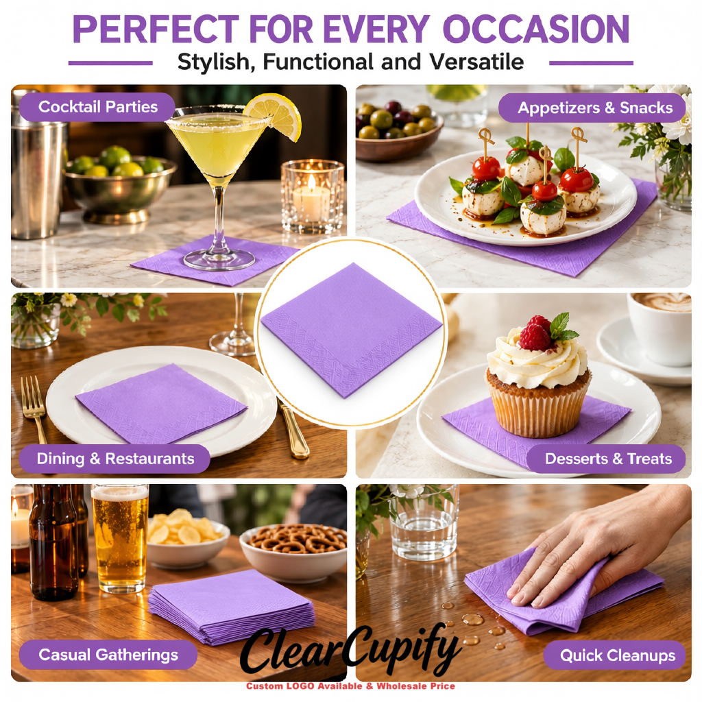 Lavender Napkins Paper 4.5x4.5 Inch Disposable 2-Ply Cocktail Napkins Factory