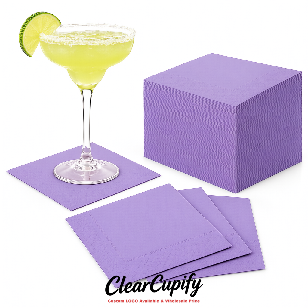 Lavender Napkins Paper 4.5x4.5 Inch Disposable 2-Ply Cocktail Napkins Factory