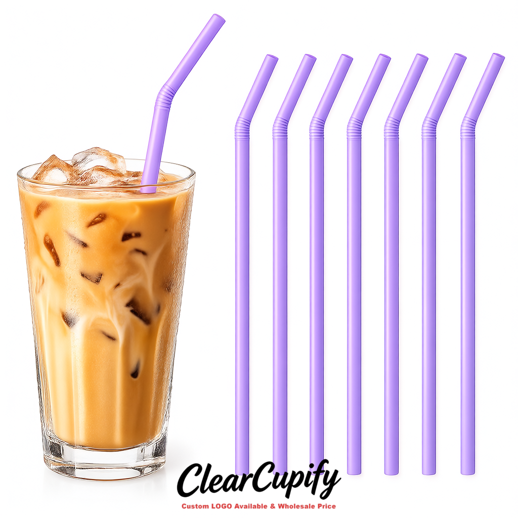 Lavender Plastic Straws 8.26 x 0.2 inch Flexible Bendy Disposable Drinking Straws Supplier