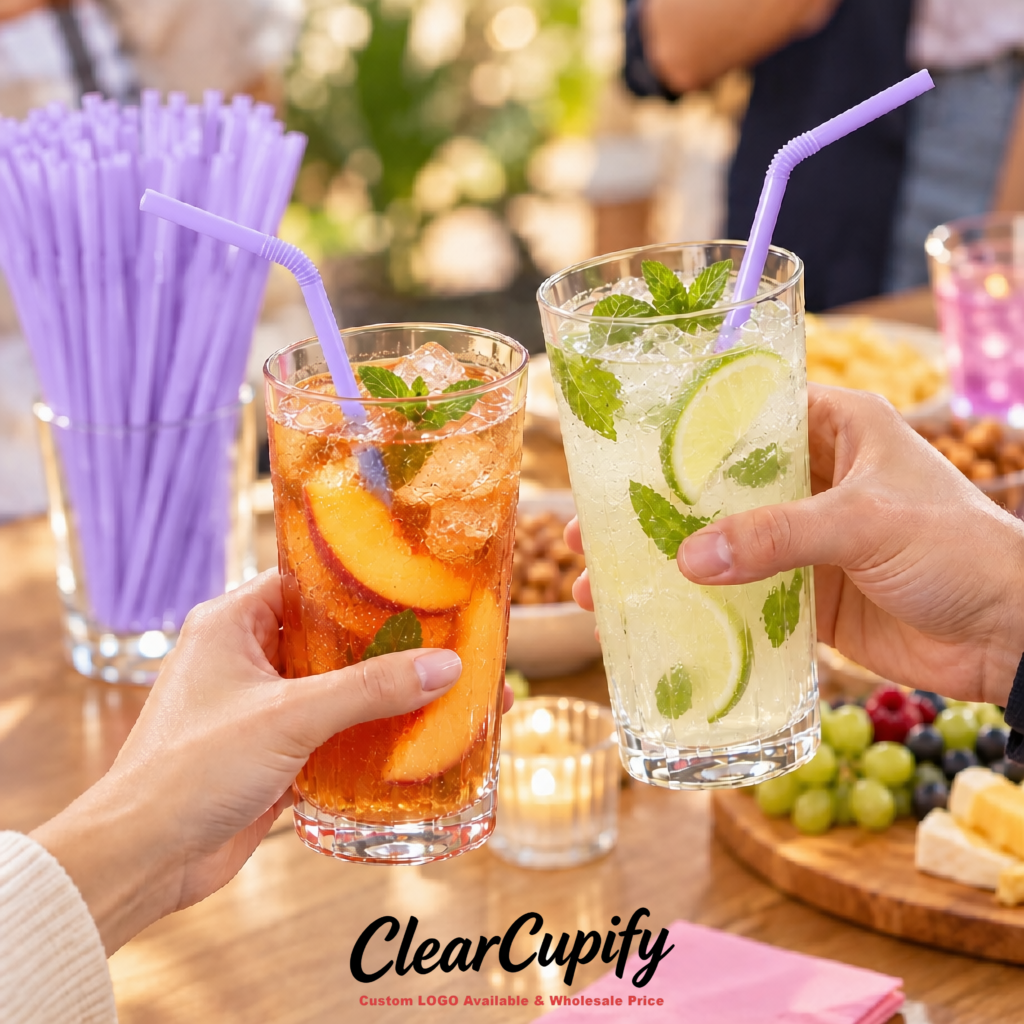 Lavender Plastic Straws 8.26 x 0.2 inch Flexible Bendy Disposable Drinking Straws Supplier