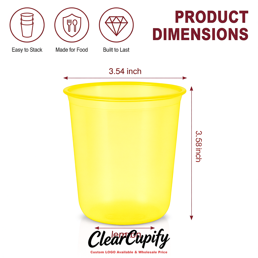 Lemon Yellow U-shaped Cup with Round Bottom: Stackable & Disposable Plastic Cup