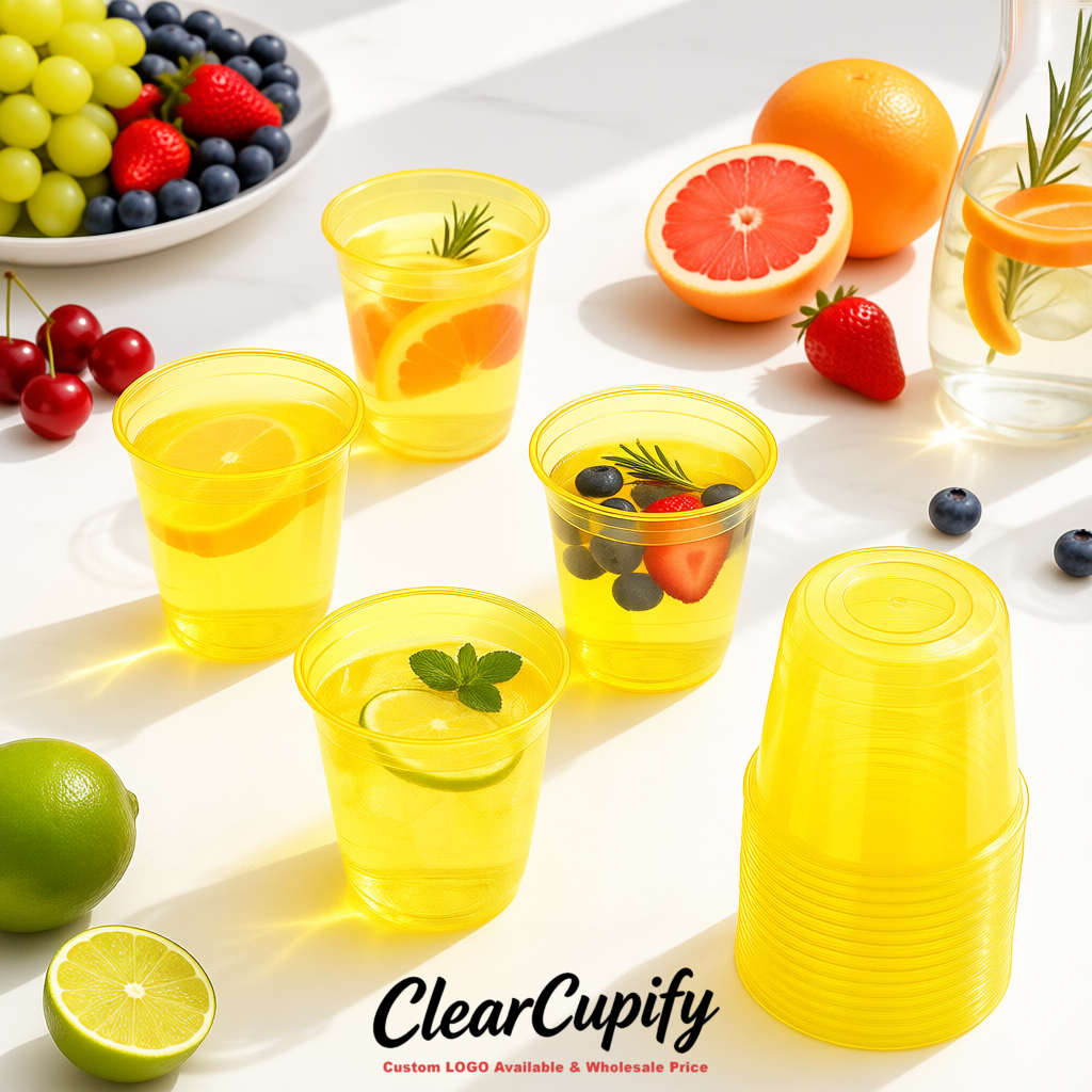 Lemon Yellow U-shaped Cup with Round Bottom: Stackable & Disposable Plastic Cup