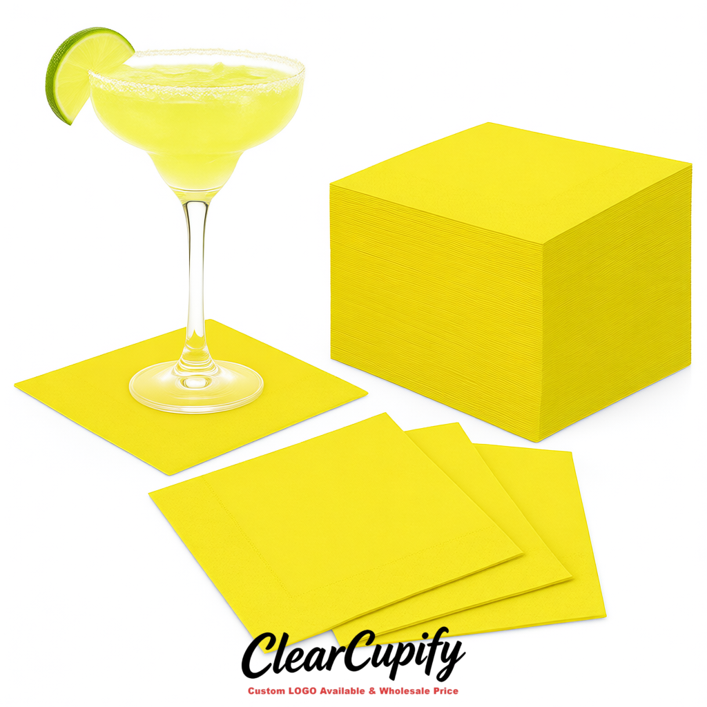 Lemon Yellow Napkins Paper 4.5x4.5 Inch Disposable 2-Ply Cocktail Napkins Factory Lemon Yellow Napkins Paper 4.5x4.5 Inch Disposable 2-Ply Cocktail Napkins Factory