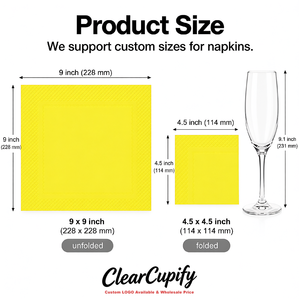 Lemon Yellow Napkins Paper 4.5x4.5 Inch Disposable 2-Ply Cocktail Napkins Factory