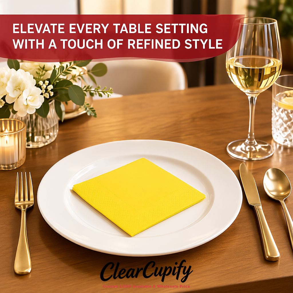 Lemon Yellow Napkins Paper 4.5x4.5 Inch Disposable 2-Ply Cocktail Napkins Factory