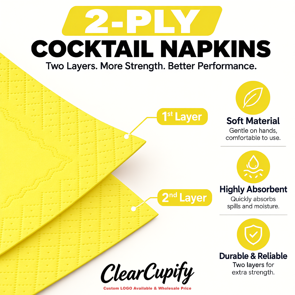 Lemon Yellow Napkins Paper 4.5x4.5 Inch Disposable 2-Ply Cocktail Napkins Factory