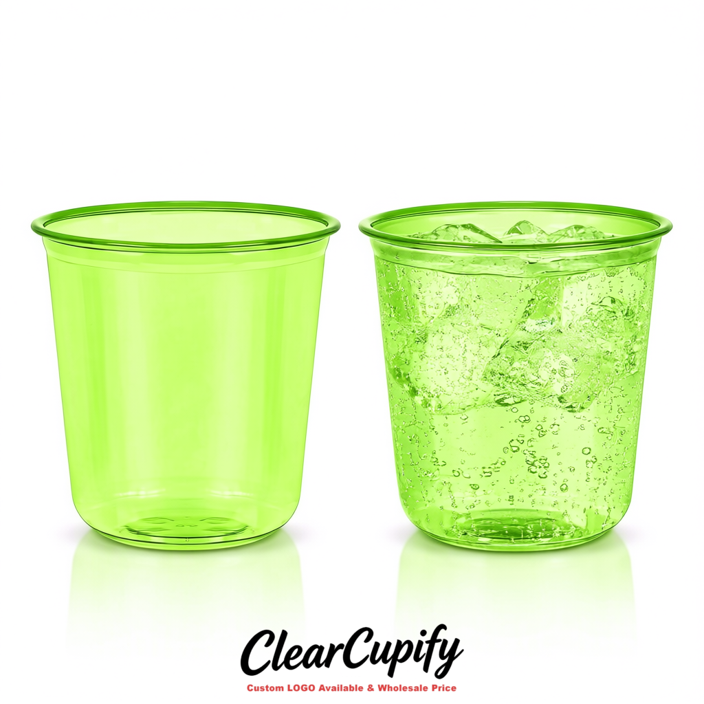 Lime Green U-shaped Cup with Round Bottom: Stackable & Disposable Plastic Cup