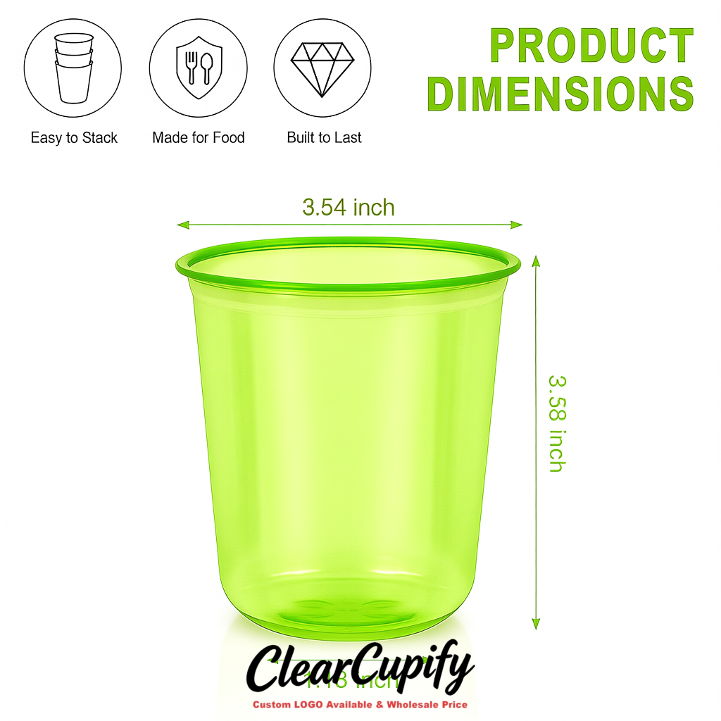 Lime Green U-shaped Cup with Round Bottom: Stackable & Disposable Plastic Cup