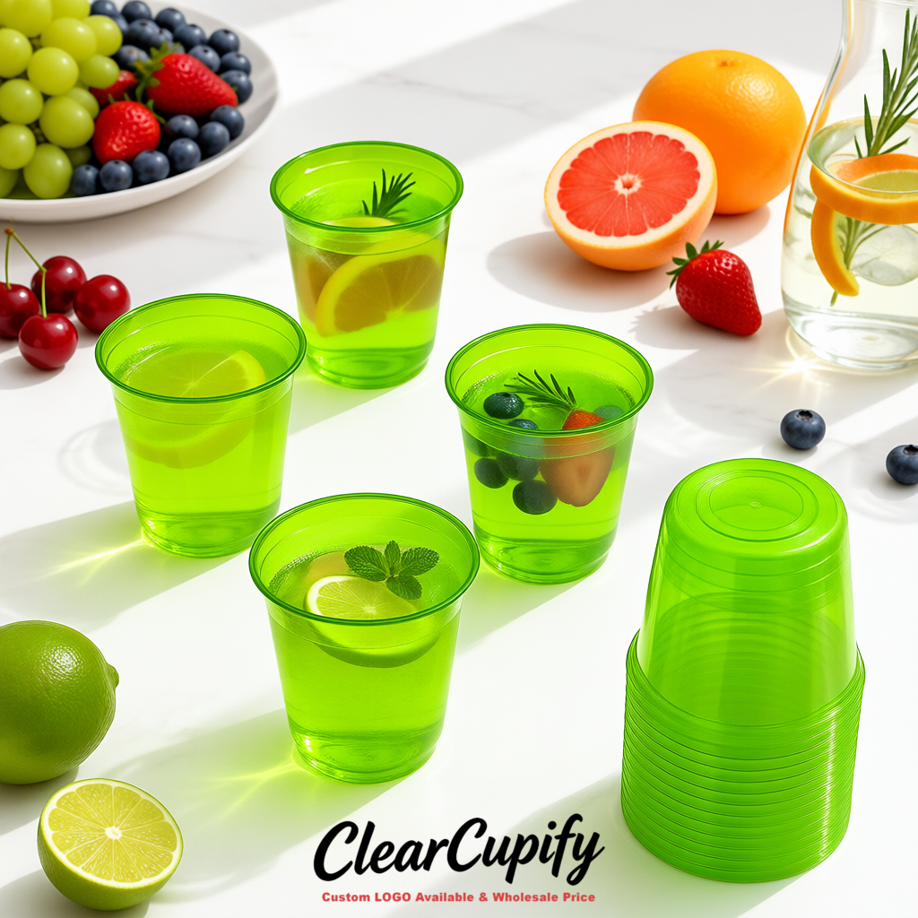 Lime Green U-shaped Cup with Round Bottom: Stackable & Disposable Plastic Cup