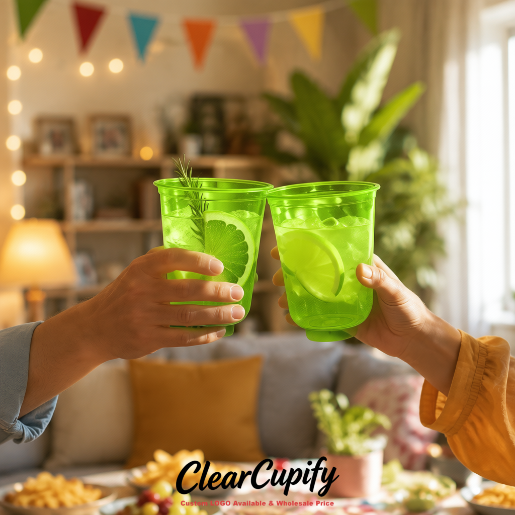 Lime Green U-shaped Cup with Round Bottom: Stackable & Disposable Plastic Cup