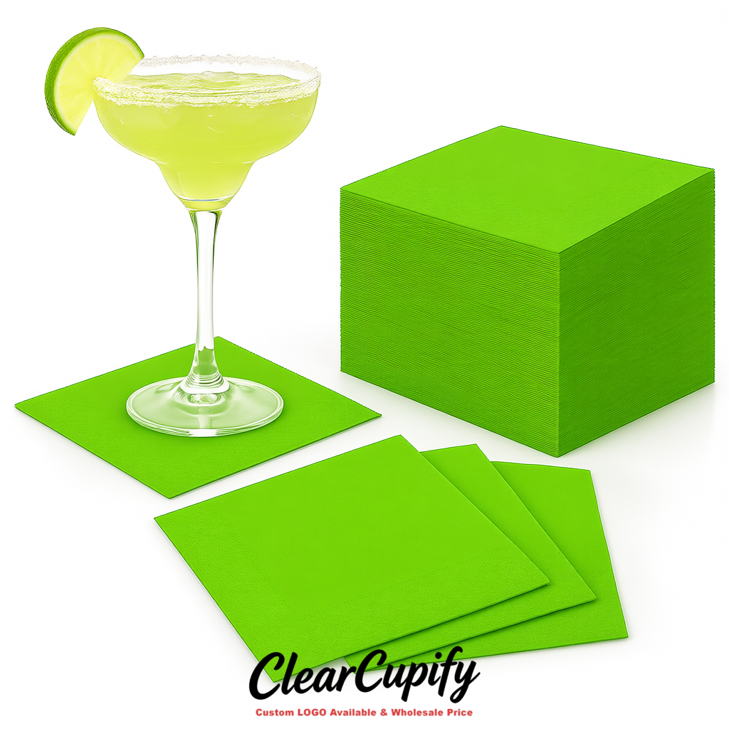 Lime Green Napkins Paper 4.5x4.5 Inch Disposable 2-Ply Cocktail Napkins Factory