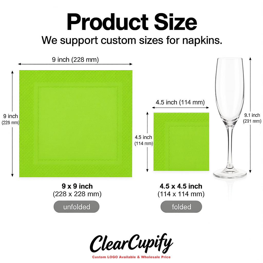 Lime Green Napkins Paper 4.5x4.5 Inch Disposable 2-Ply Cocktail Napkins Factory