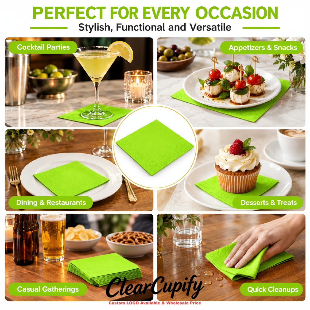 Lime Green Napkins Paper 4.5x4.5 Inch Disposable 2-Ply Cocktail Napkins Factory