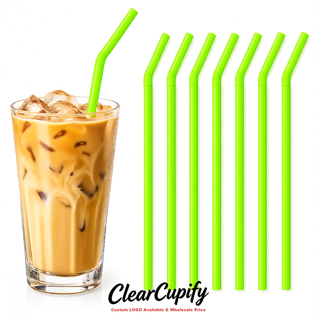 Lime Green Plastic Straws 8.26 x 0.2 inch Flexible Bendy Disposable Drinking Straws Supplier