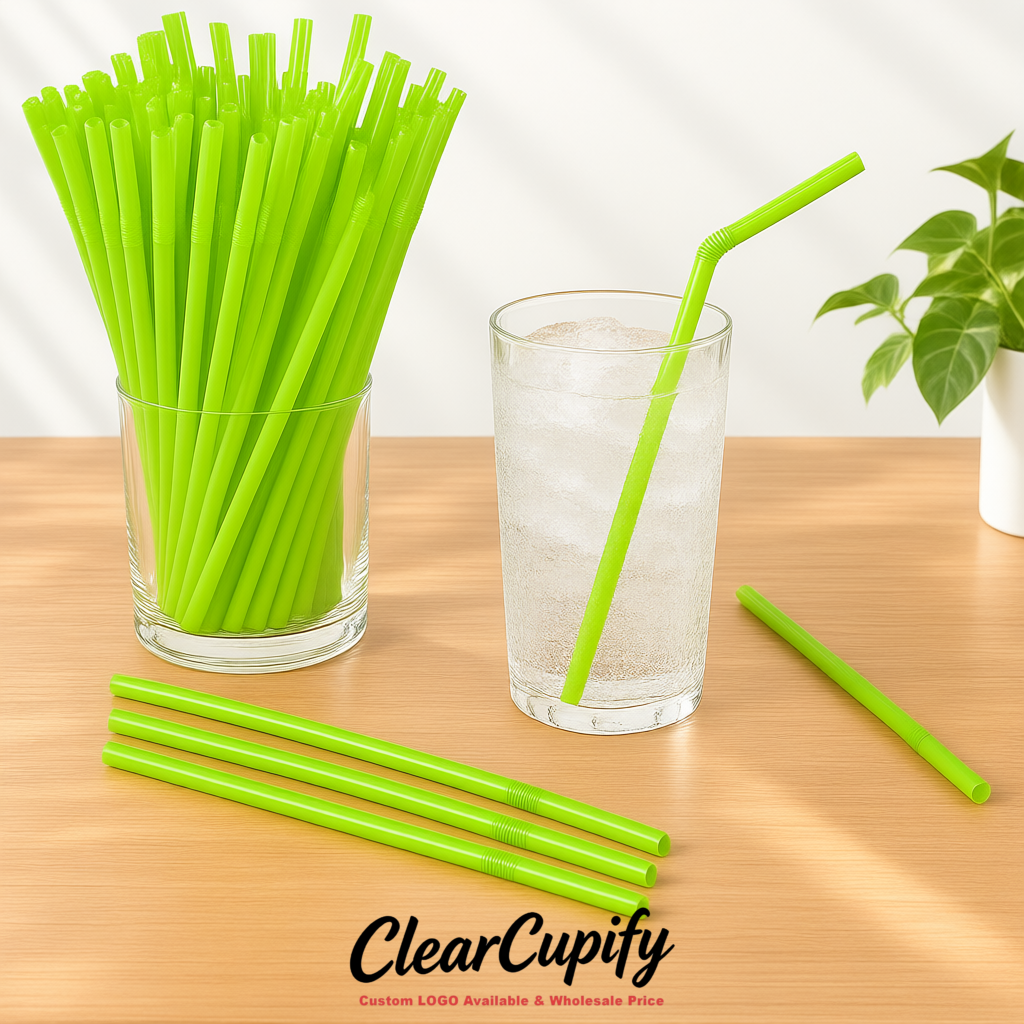 Lime Green Plastic Straws 8.26 x 0.2 inch Flexible Bendy Disposable Drinking Straws Supplier