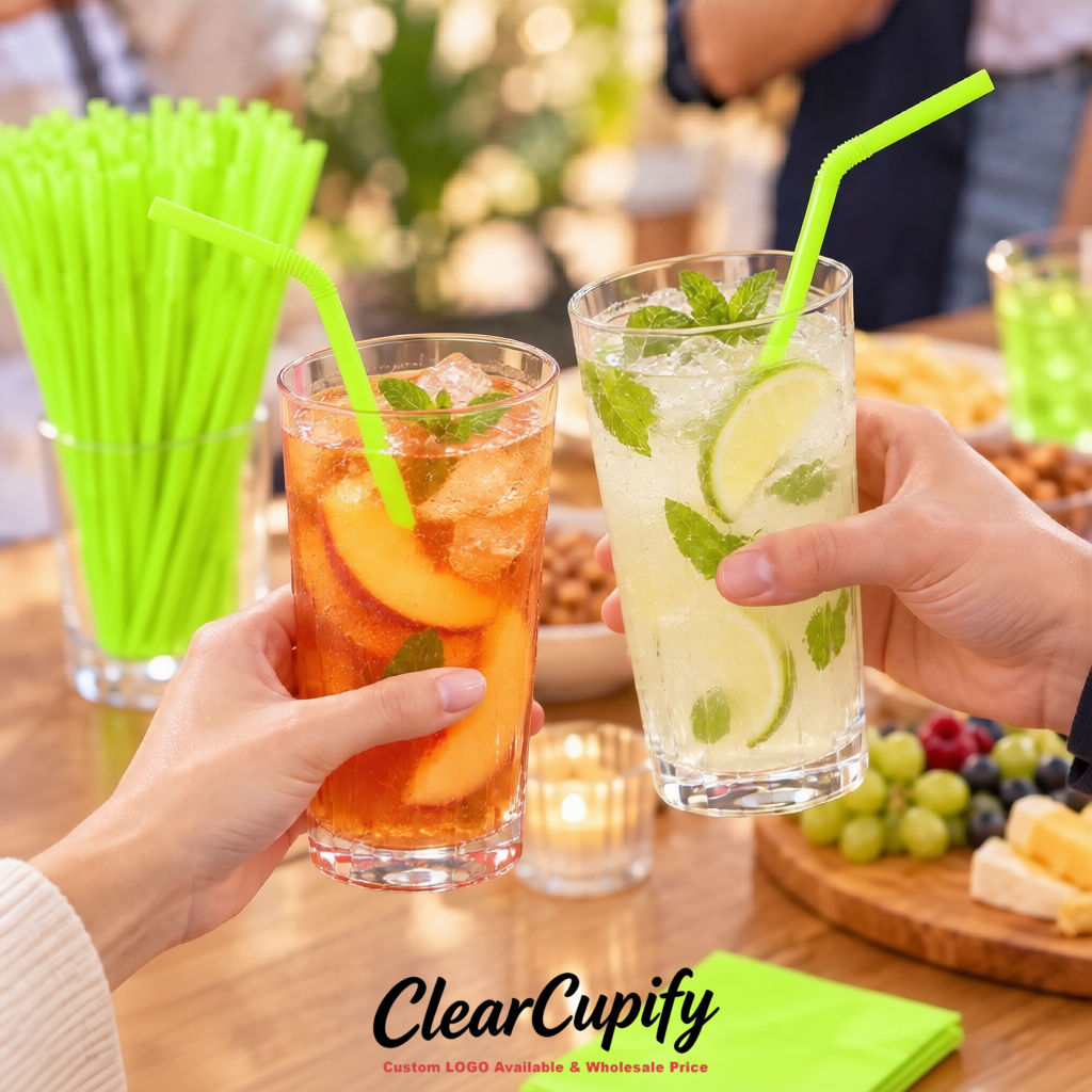 Lime Green Plastic Straws 8.26 x 0.2 inch Flexible Bendy Disposable Drinking Straws Supplier
