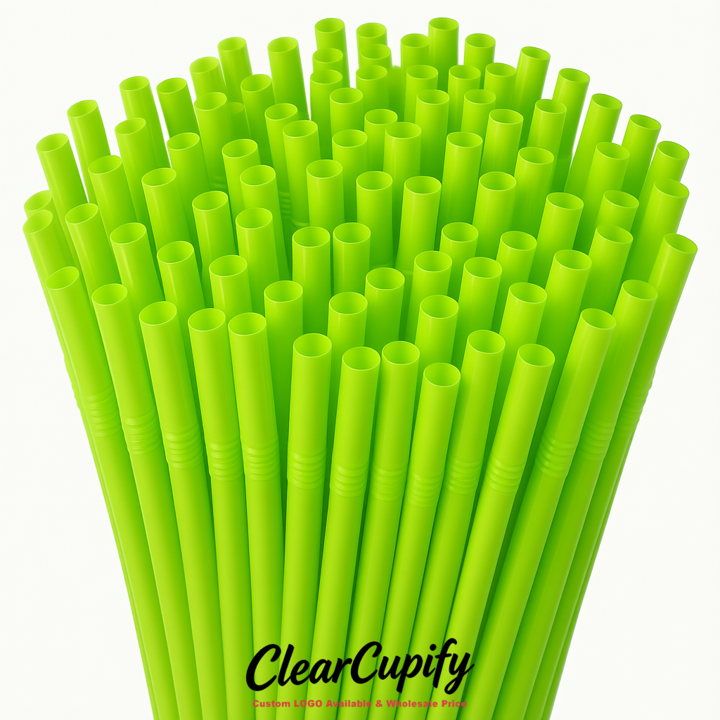 Lime Green Plastic Straws 8.26 x 0.2 inch Flexible Bendy Disposable Drinking Straws Supplier