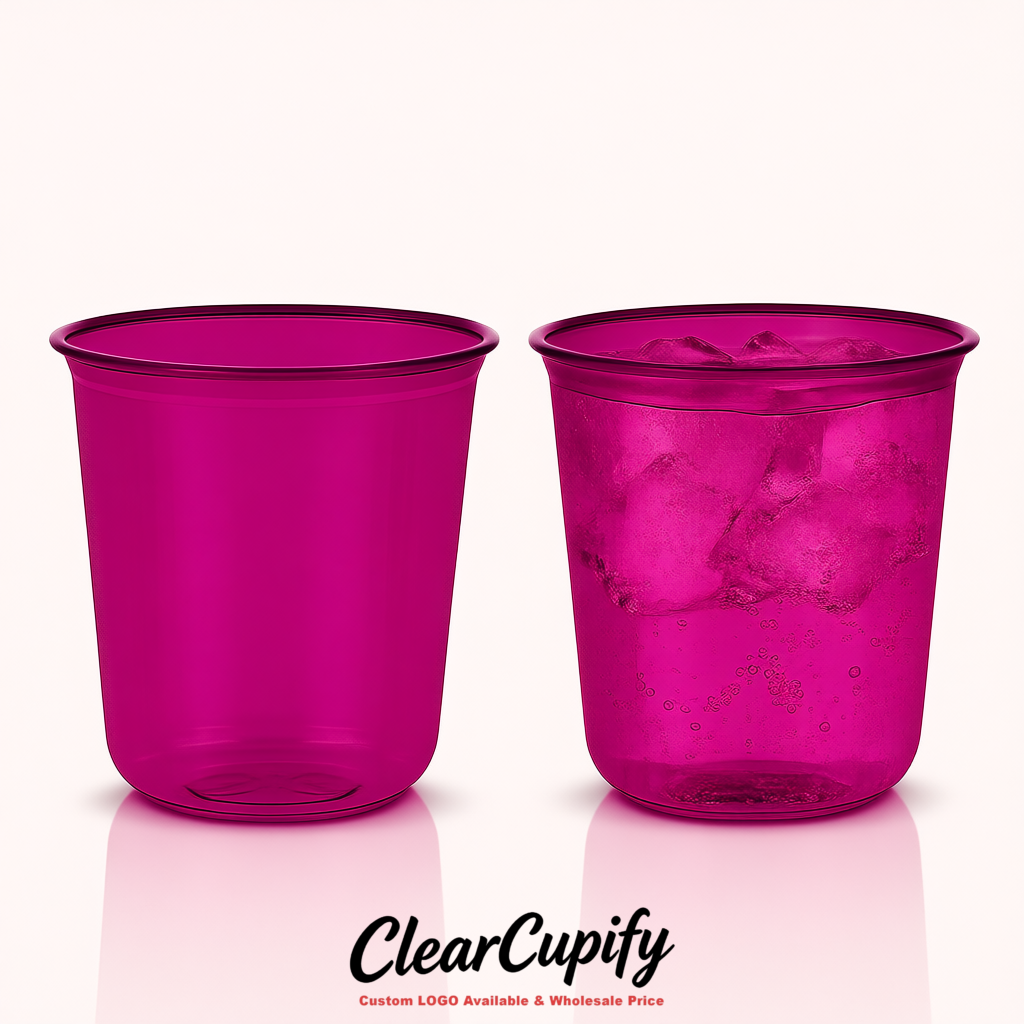 Magenta U-shaped Cup with Round Bottom: Stackable & Disposable Plastic Cup