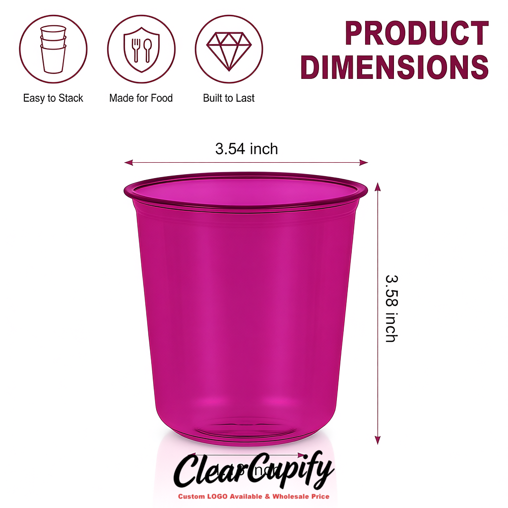 Magenta U-shaped Cup with Round Bottom: Stackable & Disposable Plastic Cup