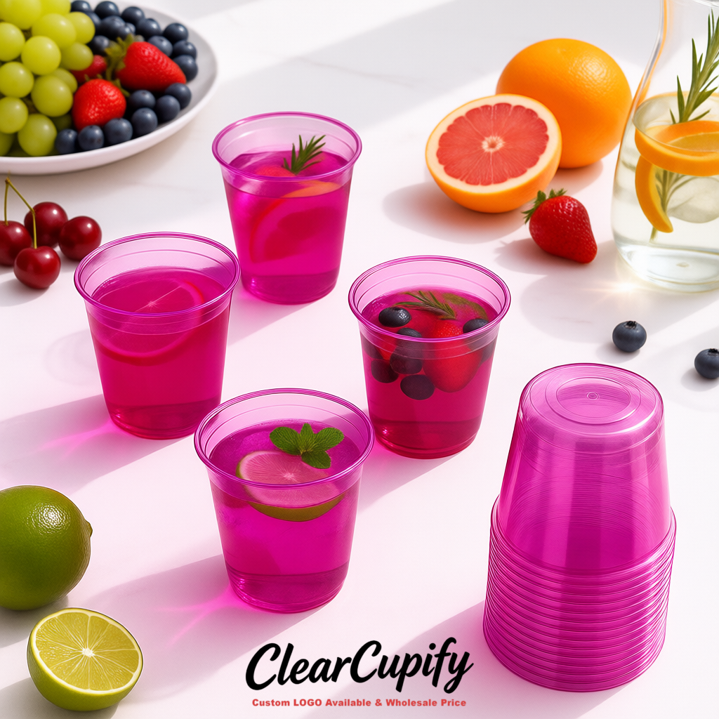 Magenta U-shaped Cup with Round Bottom: Stackable & Disposable Plastic Cup
