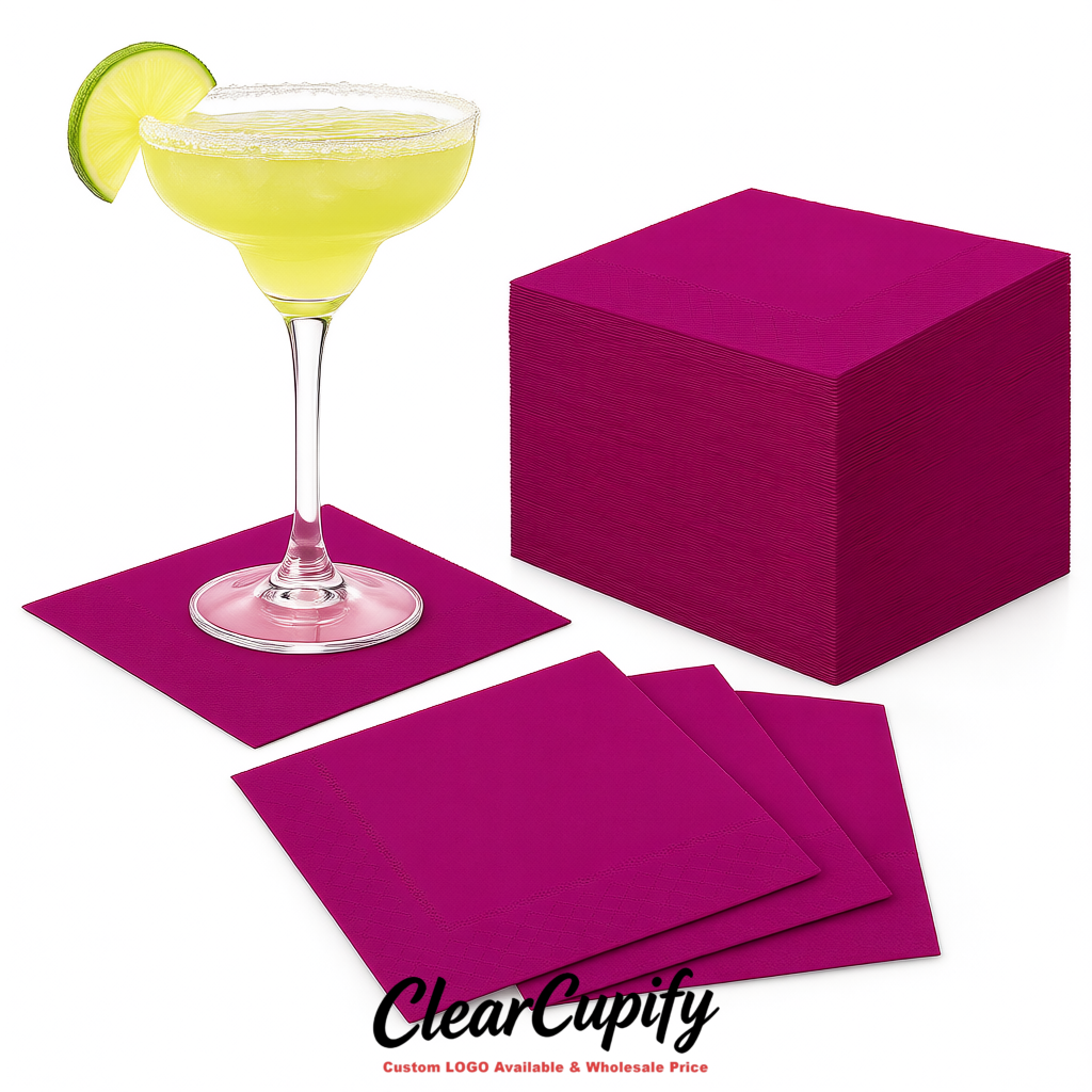 Magenta Napkins Paper 4.5x4.5 Inch Disposable 2-Ply Cocktail Napkins Factory