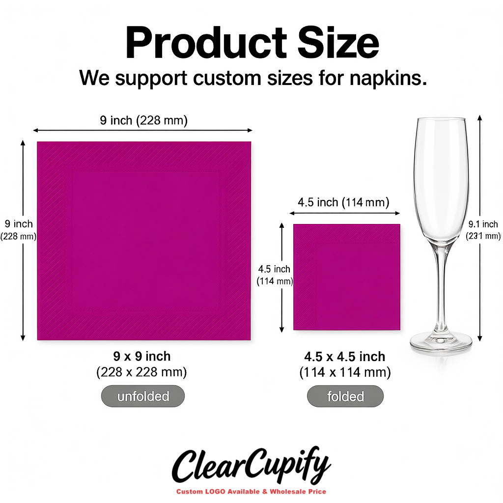 Magenta Napkins Paper 4.5x4.5 Inch Disposable 2-Ply Cocktail Napkins Factory